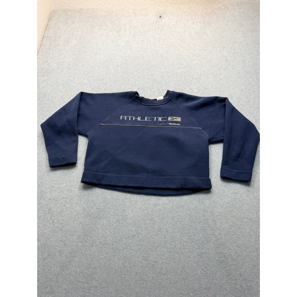 Vintage Reebok Athletic Dept Sweatshirt Navy Blue Raglan Pullover Womens Medium